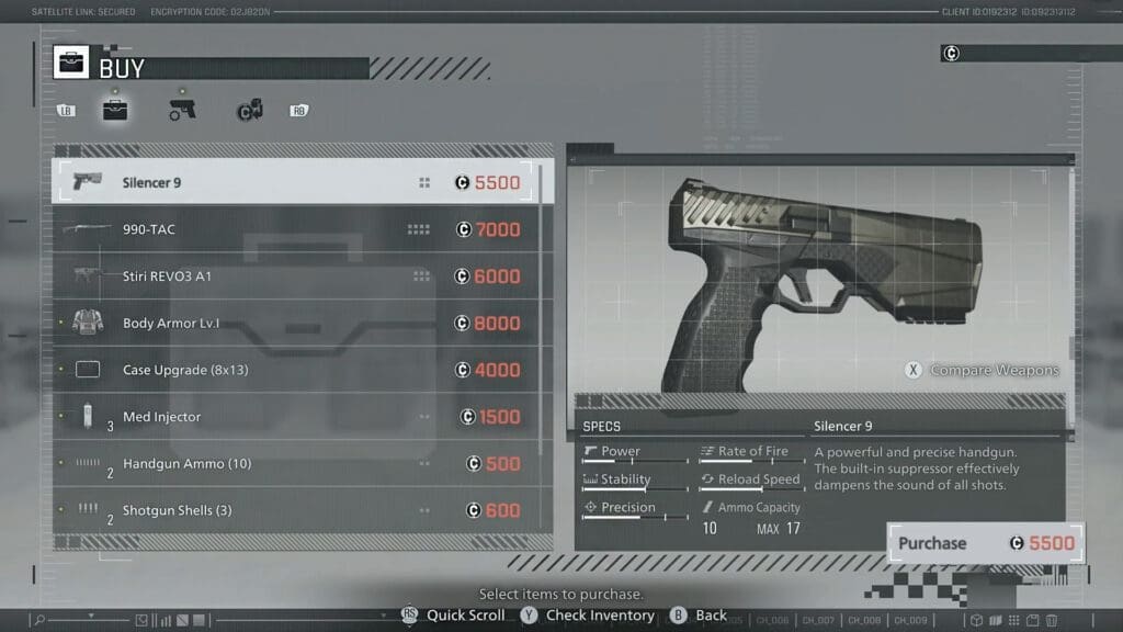 Resident Evil 9 Leon Purchase Weapon List with Credits