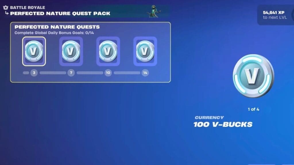 Perfected Nature Quest Pack Daily Bonus Goals in Fortnite.
