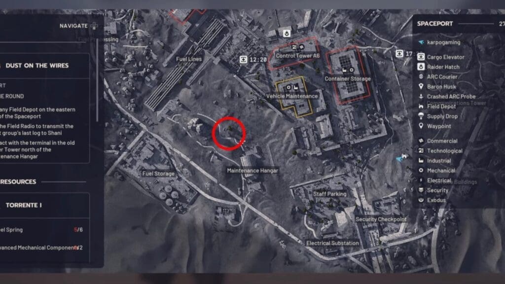 Raider Tower north of Maintenance Hangar location.