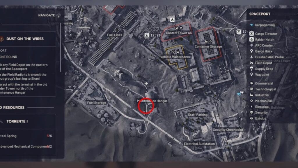 Scout Patrol's trace location near Maintenance Hangar.