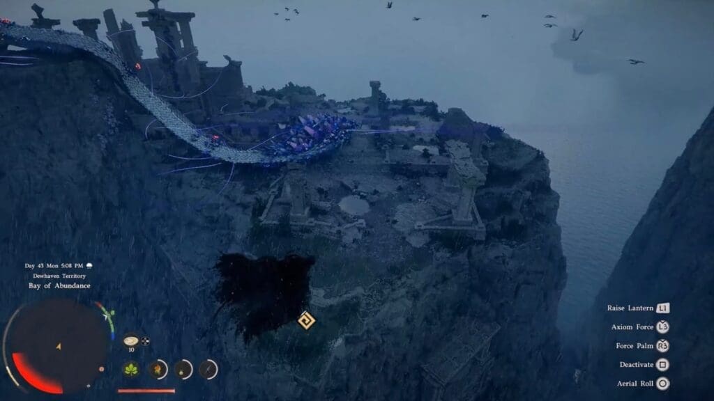 Gliding to the Serpent Shrine at Delesyia.