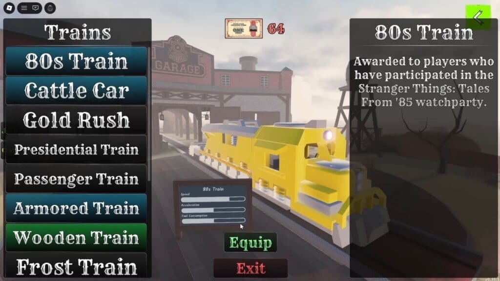 The 80s Train unlocked in Dead Rails.