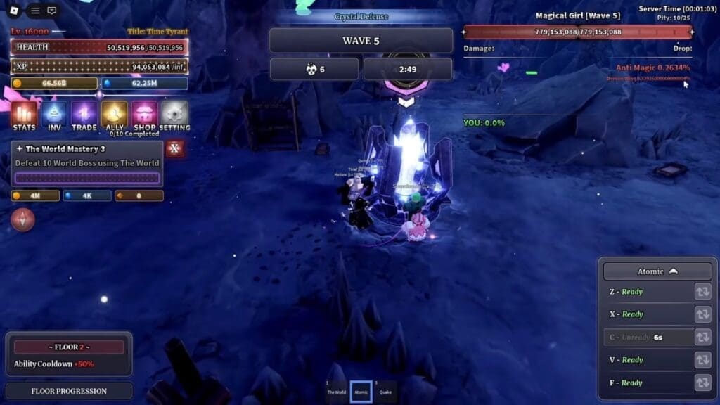 Fighting bosses in the Crystal Defense mode.